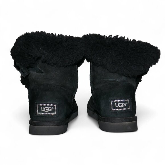 Ugg Jackee Sheepskin Swarovski Crystal Short Boots Women’s Size 9 Black Bow EUC - Picture 5 of 14